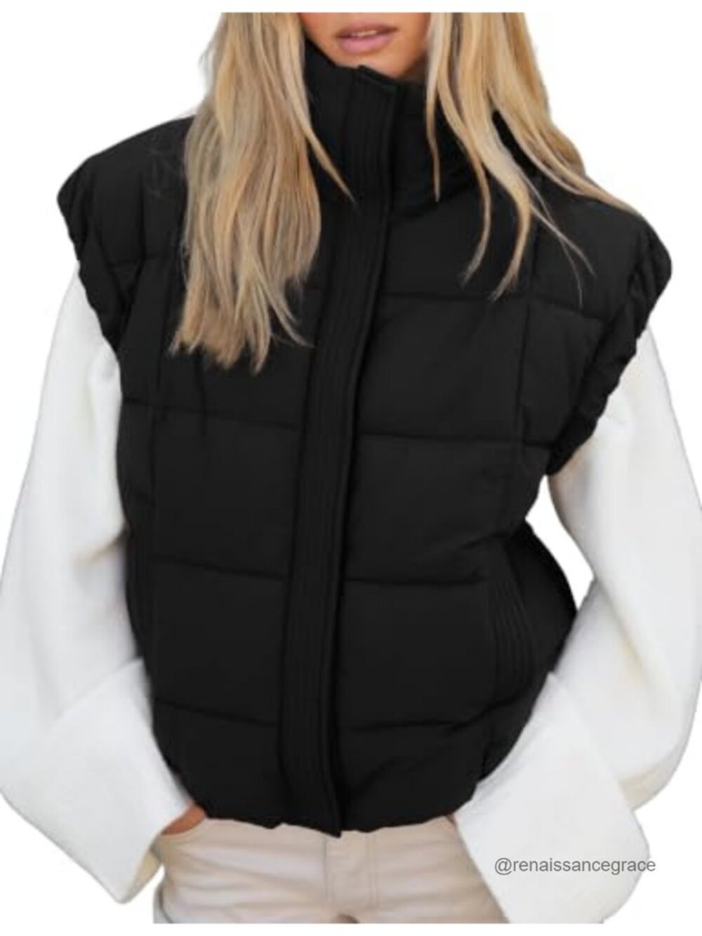 Lightweight Cropped Padded Puffer Vest Stand Collar Snap Button